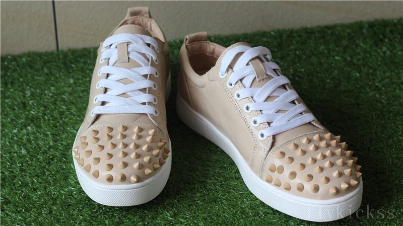 CL Christian Louboutin Louis Spikes Flat Cream Khaki